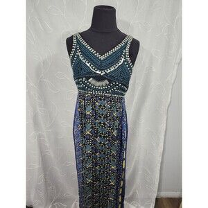 Angie Sleeveless Floral Boho Whimsygoth Cottage Spaghetti Strap Maxi Dress Small